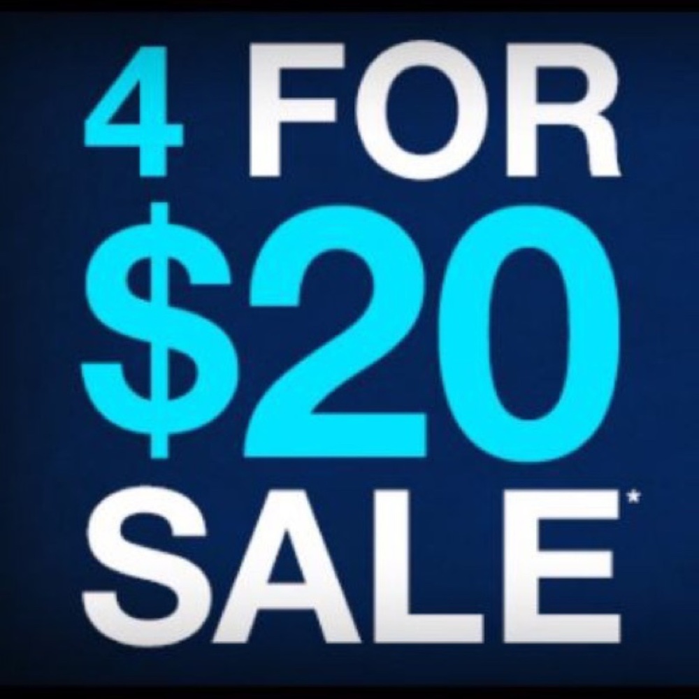 Items with :) are $20 for 4